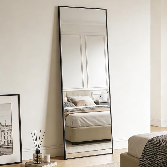 Ruomeng 51x16 Inch Full Length Door Hanging Mirror, Rectangle Full Body Mirror Over The Door, Wall Mounted Metal Aluminum Framed, Tempered Glass Mirror for Bathroom Entryway Bedroom Living Room