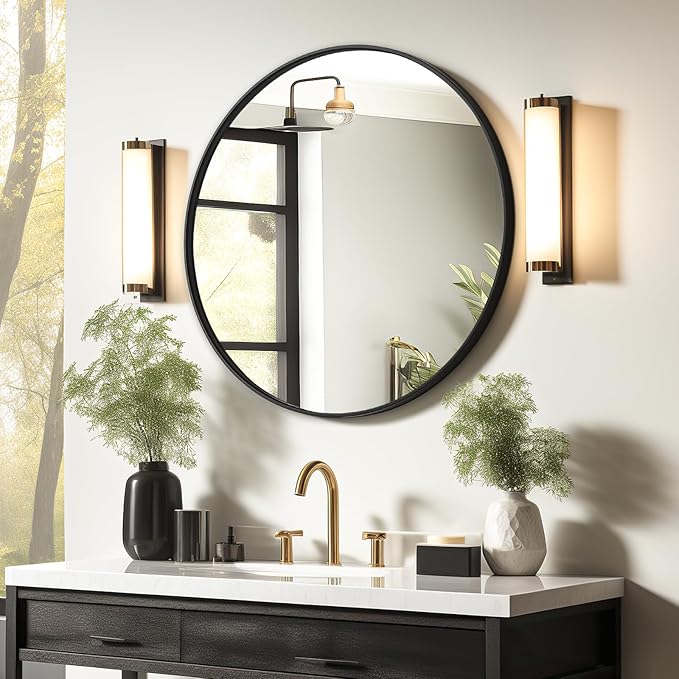 USHOWER Bathroom Mirrors for Over Sink, 36 Inch Circle Mirror with Metal Frame, Black Wall Mirror for Vanity, Entryway, Living Room, Hallway and Bedroom Decor