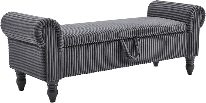 51.5" Bench for End of Bed Storage Benches, Queen End of Bed Bench Corduroy Upholstered Storage Ottoman Window Bench with Storage, for Bedroom, Entryway, Closet, Dark Grey