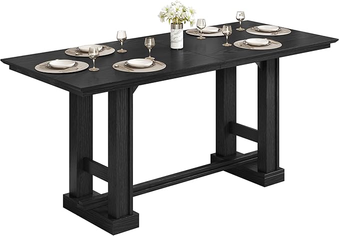 DWVO Farmhouse Dining Table for 6-8 People, 70" Long Kitchen Tables with Wooden Sturdy Legs, Large Rectangular Dinner Table for Kitchen, Dining Room, Living Room, Black