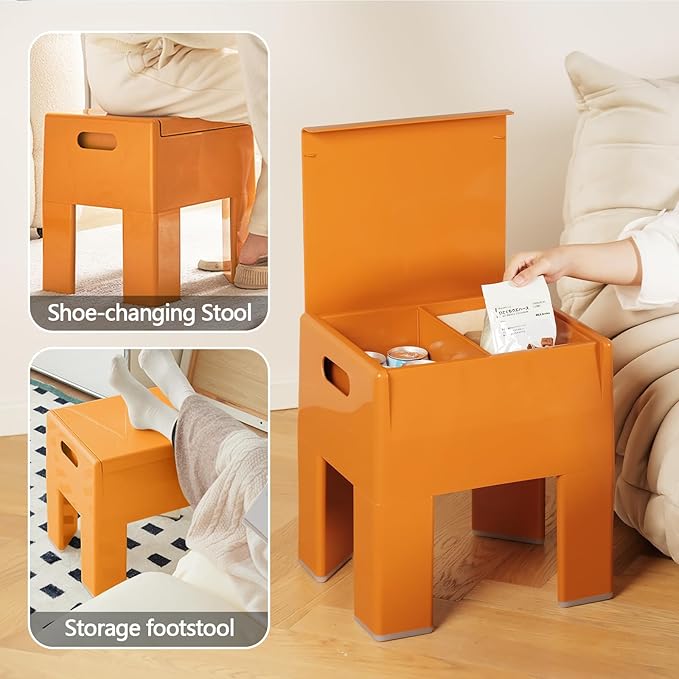 Nightstand Bedside Table with Storage Space, Multifunctional Colorful Plastic End Table Small Side Table for Bedroom, Dorm and Small Spaces, Easy Assembly(11.8" D x 15" W x 15.7" H, Orange)