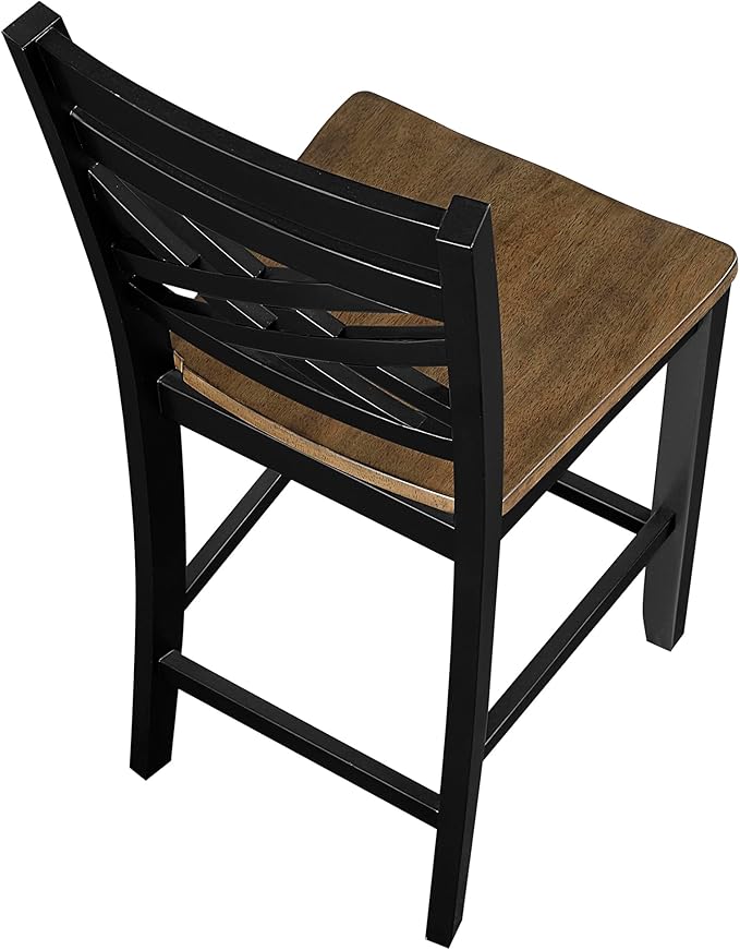 Lexicon 5 Piece Counter Height Dining Set for 4 - Acacia Veneer Wood Table Round with Storage Shelf and Cross Back Chairs, Dining Room Small Kitchen Table Set for 4, Two-Tone Finish (Brown and Black)