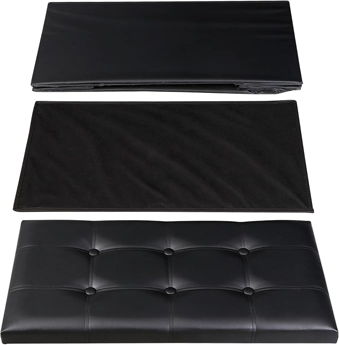ZenStyle 30Inches Storage Ottoman Bench, Folding Footrest Stool, Storage Chest Long Shoes Bench with Foam Padded Seat, Holds up to 350 lbs, for Living Room, Entryway, Bedroom, (Black, 30 inches)