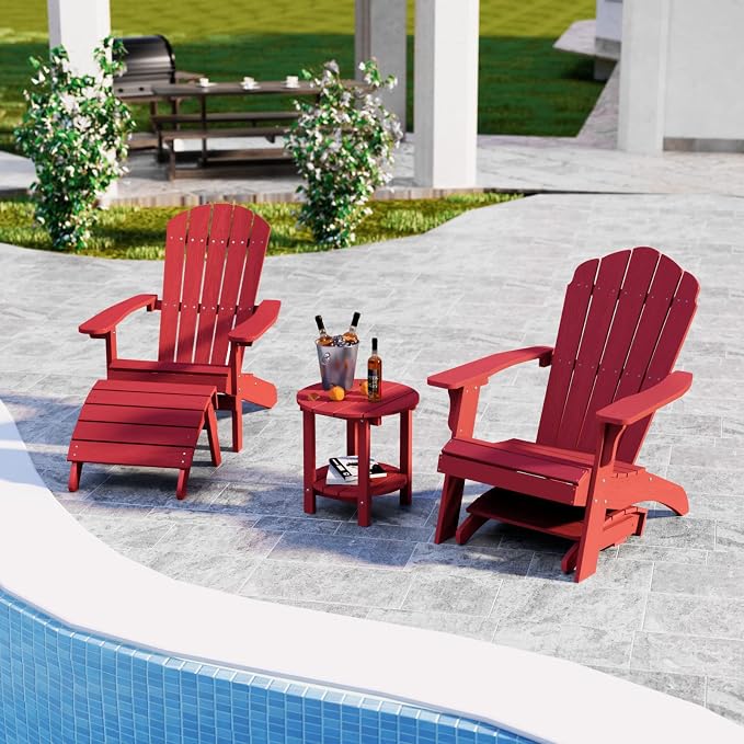 YEFU Adirondack Ottoman, Patio Foot Rest, Adirondack Foot Rest, Folding Adirondack Footstool, Weather Resistant for Adirondack Chair, Widely Used for Outdoor, Porch, Backyard, Garden, Fire Pits-Red