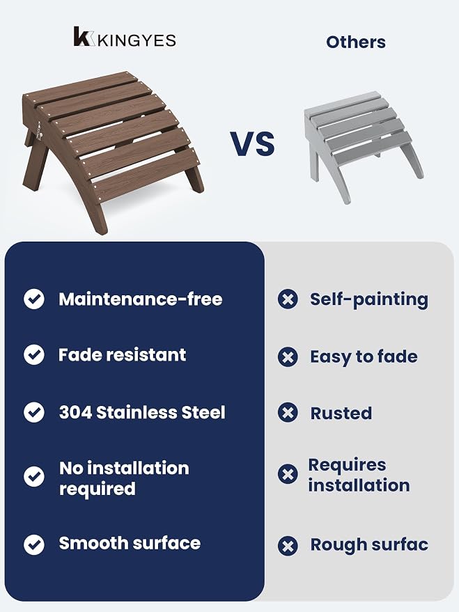 KINGYES Folding Adirondack Ottoman for Adirondack Chair, Brown
