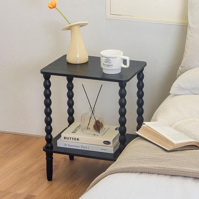Fultyle End Tables Set of 2, Small Side Table with Storage Shelf, Nightstands for Bedroom Set of 2 for Living Room, Office and Small Spaces (Black)