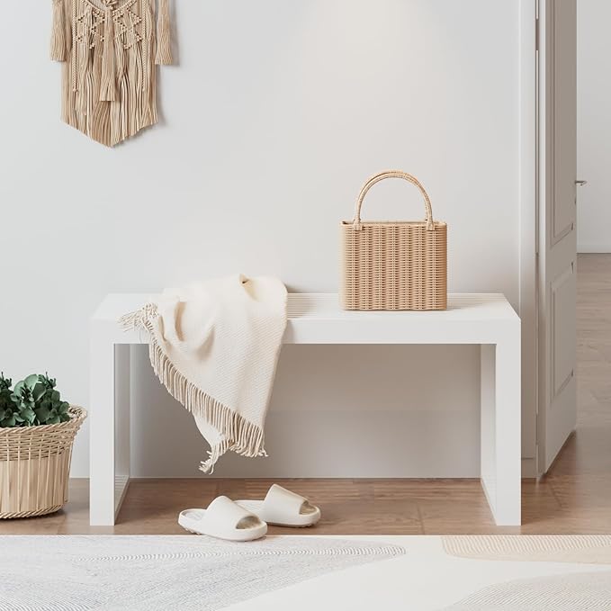 APRTAT Bamboo Dining Bench Indoor Long Entryway Shoe Rack Benchs,Outdoor Modern Wood Benches 35 Inch Bamboo Bench for Living Room Hallway Bedroom Bathroom White