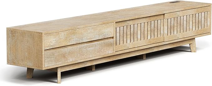 TV Stand for up to 100 Inch TVs, 94.5" Entertainment Center with Storage & Power Outlet, Mid Century Modern Media Console w Drawers and Sliding Door, Television Stand for Living Room, Natural