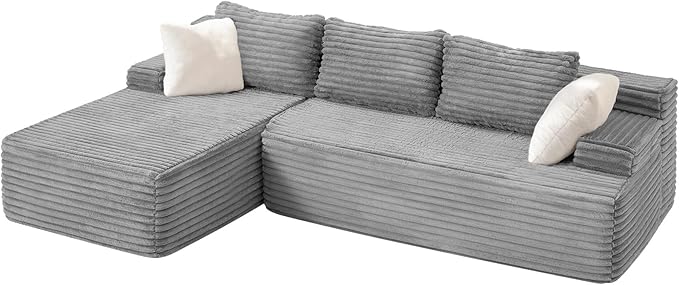 Hobestluk Modular Sectional Sofa Boneless Couch L-Shape Couch 3 Seat Modular Couch Memory Foam Sectional Couches for Living Room Furniture, Cloud Couch with Chaise Lounge (96" Left Facing Chaise)