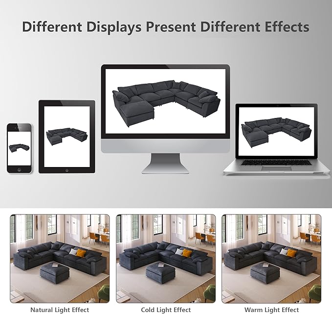 Oversized Modular Sectional Sofa Couch, Large 7 Seater Corner Sofa Modern U Shaped Sectional Couch with Ottoman Cloud Couches for Living Room, Office, Spacious Space, Gray