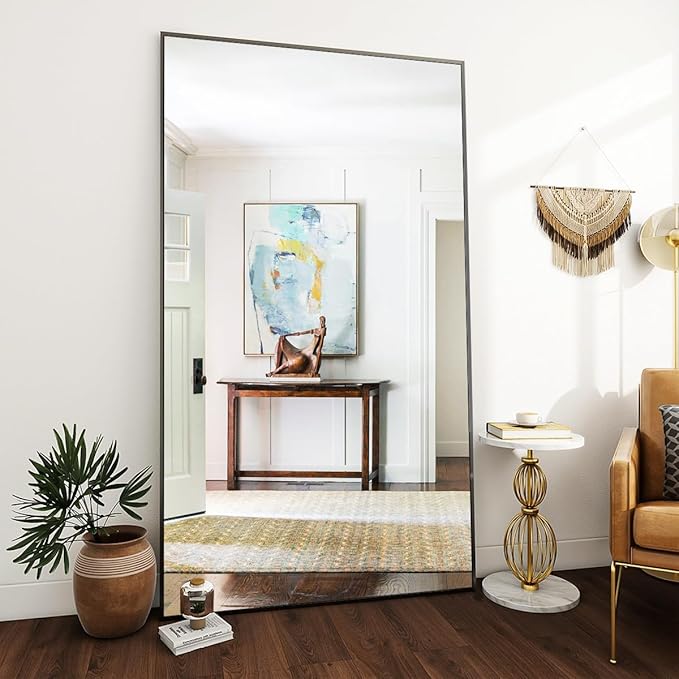 VooBang Large Full Length Mirror 78" x 35" - Shatterproof Huge Floor Full Body Mirror with Metal Frame, Freestanding, Wall Mounted, or Wall Leaning for Bedroom, Living Room, Dressing Room, Black