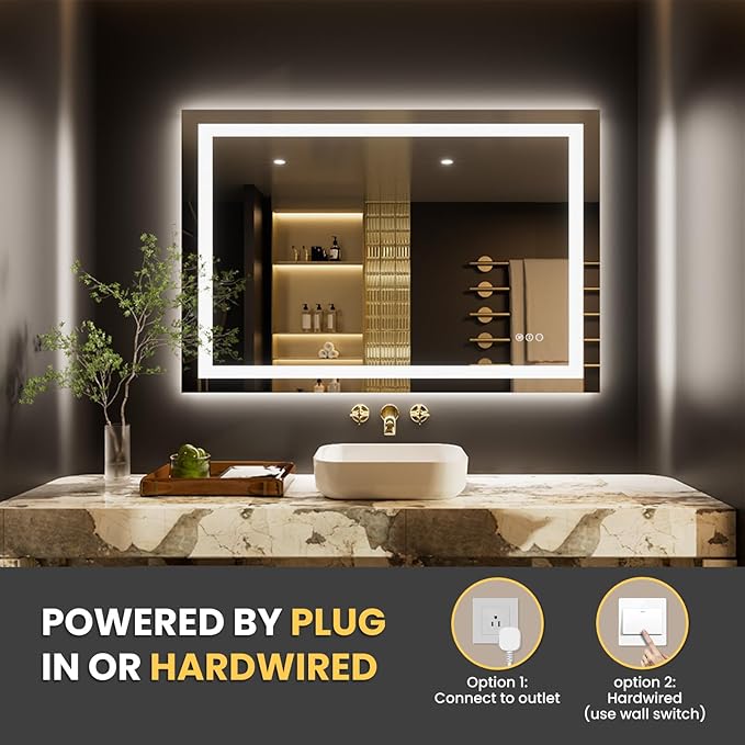 LOAAO 40"x28" LED Bathroom Mirror with Lights, Anti-Fog, Dimmable, Backlit + Front Lit, Lighted Bathroom Vanity Mirror for Wall, Memory Function