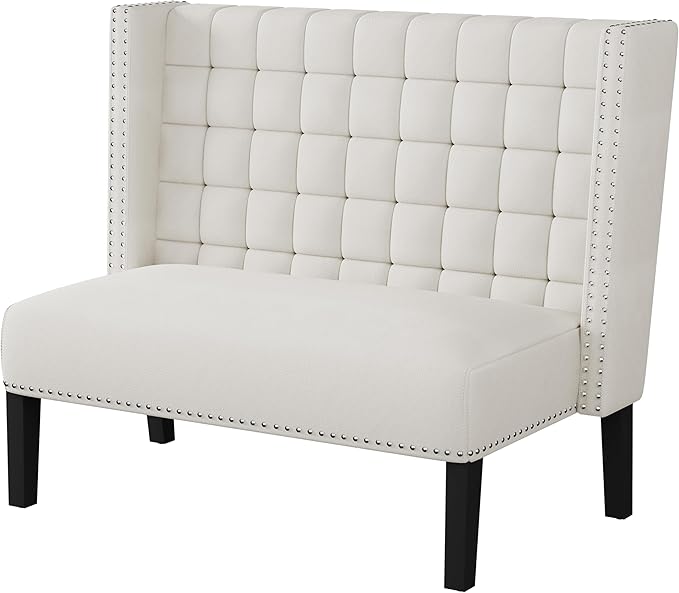 Andeworld Modern Loveseat Settee Bench Sofa Couch, Upholstered Banquette Dining Bench with Back for Dining Living Room Hallway or Entryway Seating,White