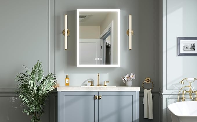 24x30 Inch Lighted Medicine Cabinet with Mirror, AL Alloy Frame, Plug-in or Hardwired, Recessed or Surface Mount, 3 Colors/Dimmable/Interior Sensor Light/Defog, 2 Outlets & USBs, 2 Shelves