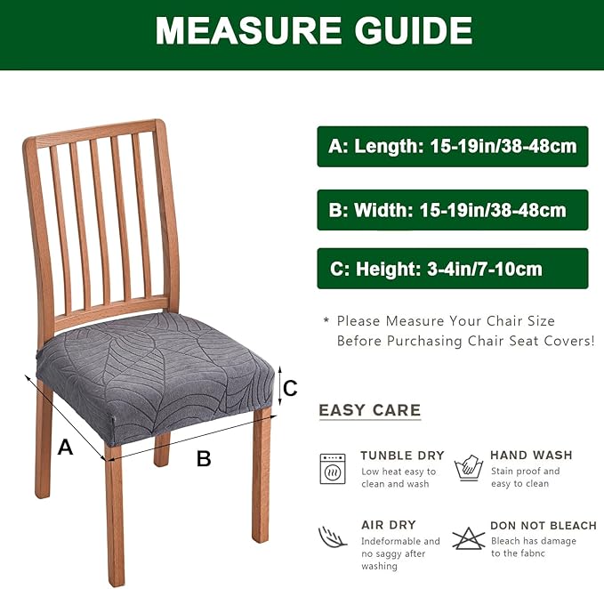 CRFATOP Waterproof Dining Room Chairs Seat Covers Set of 4 with Stretch Bench Slipcover Jacquard Kitchen Chair Slipcover Washable Seat Cushion Slipcover for Hotel Banquet Wedding Party, Dark Grey