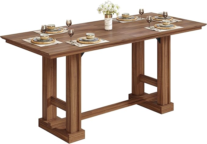 DWVO Farmhouse Dining Table for 6-8 People, 70" Long Kitchen Tables with Wooden Sturdy Legs, Large Rectangular Dinner Table for Kitchen, Dining Room, Living Room, Dark Walnut