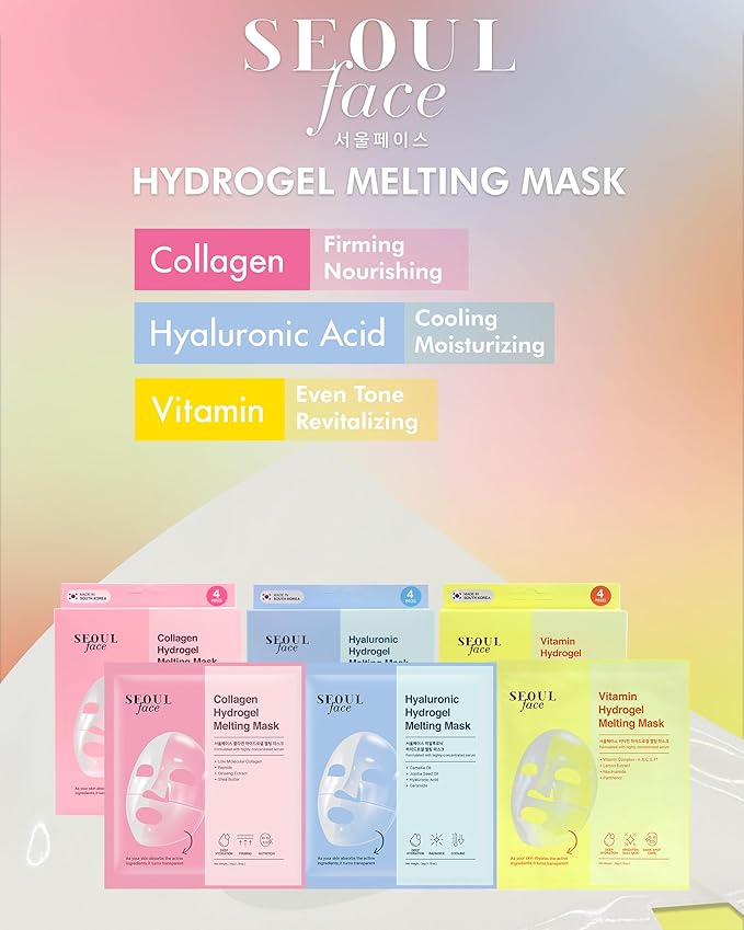 DERMAL Seoul Face Vitamin Hydrogel Melting Mask (4 Pack) - Korean Overnight Brightening Gel Face Mask with Vitamin Complex - Dark Spot & Dullness Care for Glassy Skin - K-Skincare Ritual