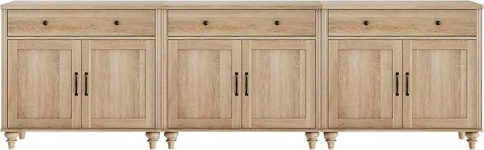 WAMAPT Oak Buffet Cabinet with 6 Doors and 3 Drawers, Large Coffee Bar Table Wood Kitchen Storage Cabinets, Modern Farmhouse Sideboard Credenza for Dining Room, 101 inch