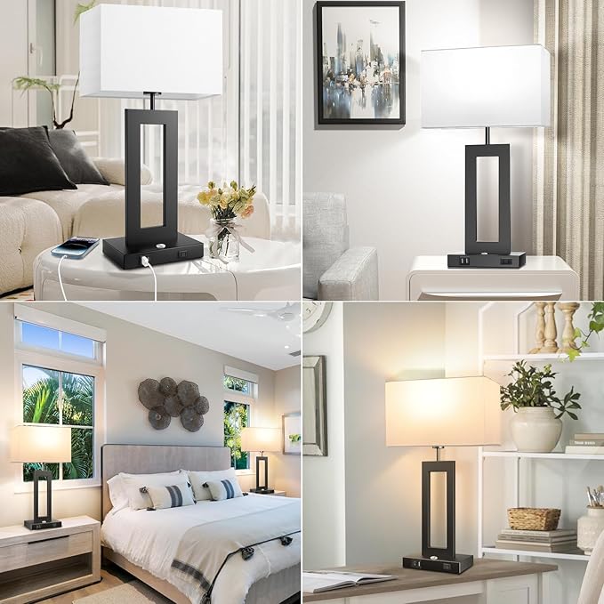 3 Color Temperatures Table Lamps for Bedrooms Set of 2, 22ββ Touch Control Bedside Nightstand Lamps with 2 USB Ports & AC Outlet, Stepless Dimmable Lamps with White Shade, Modern Decor for Living Room