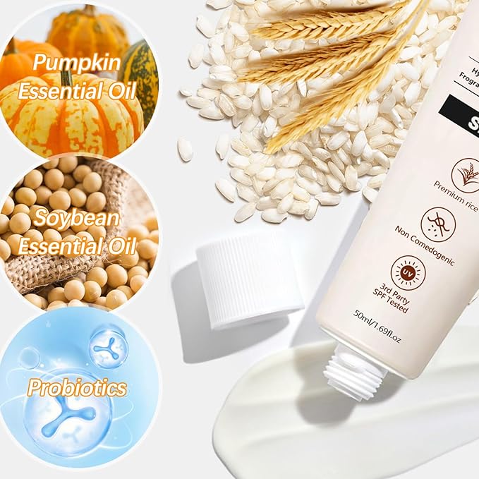 SKY AND SUNSCRN SPF 50+ with Rice Probiotics, Korean Skincare, Lightweight Non-Greasy Formula for All Skin Types, Nourishing UV Protection, 50ml (1PC)