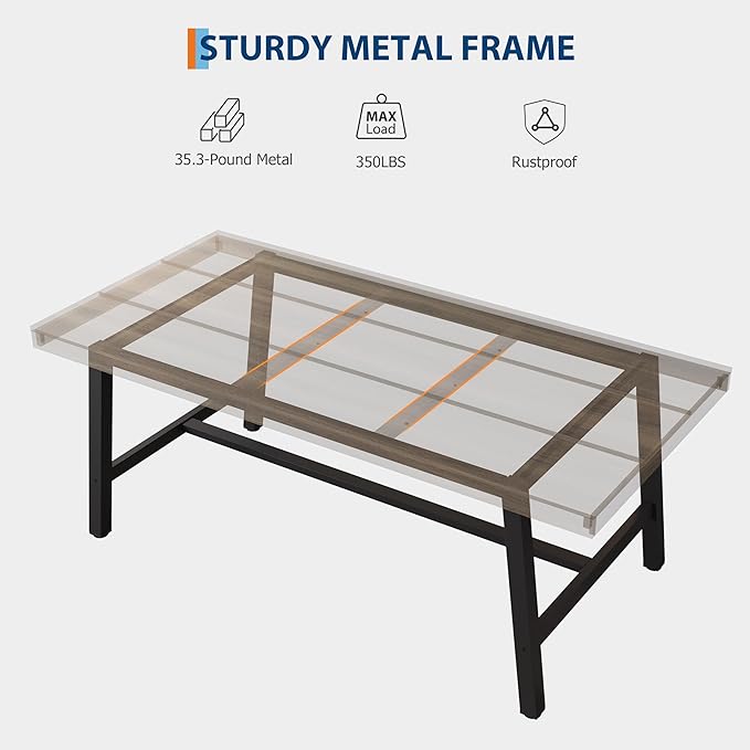 GarveeHome Industrial Dining Table for 4-6 People, 63" Long Kitchen Table with Sturdy Metal Frame, Rectangular Counter for Dinner, Kitchen, Dining Room (Rustic Pear, 63" Non-extendable)
