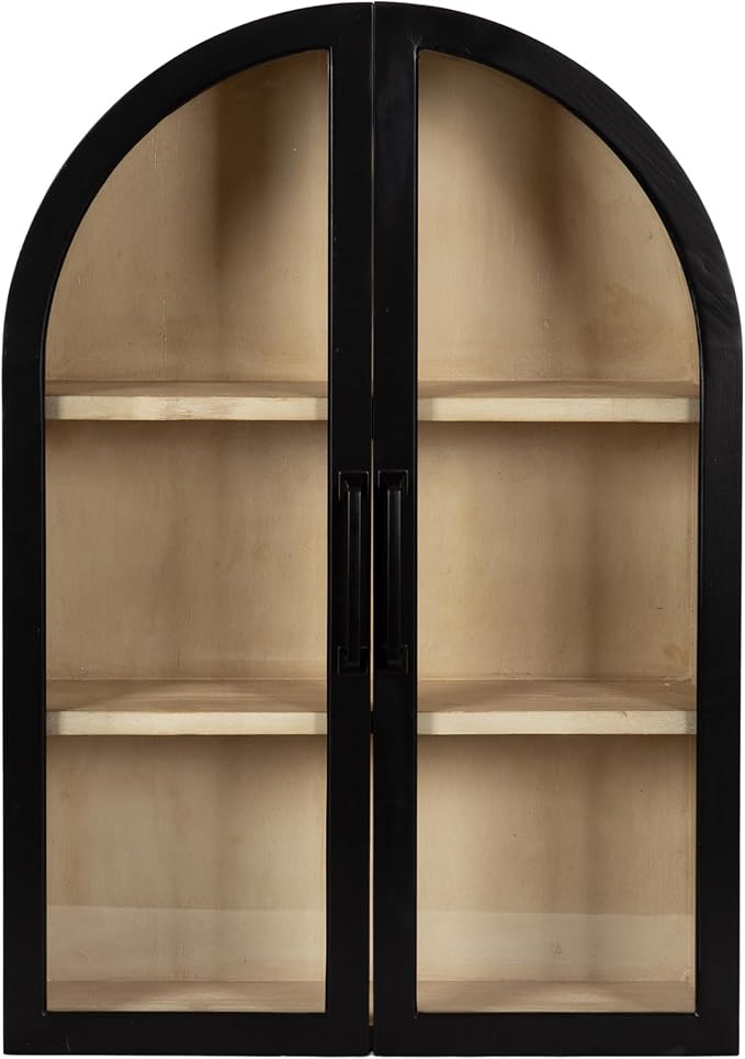 Kate and Laurel Arcott Modern Arch Wall Cabinet, 21 x 8 x 30, Natural Wood and Black, Transitional Arched Cabinet for Use as Over-the-Toilet Storage or Living Room Storage Cabinet