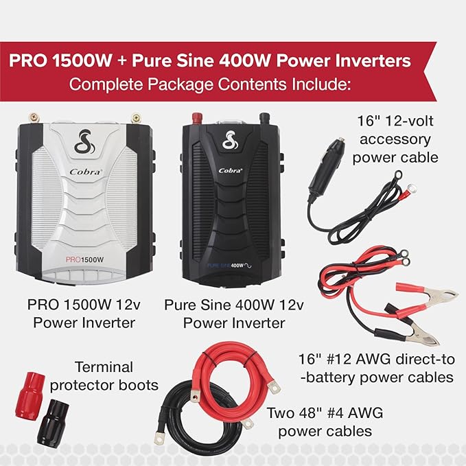 Cobra PURE SINE 400W Power Inverter and PRO 1500W Professional Grade Power Inverter Bundle