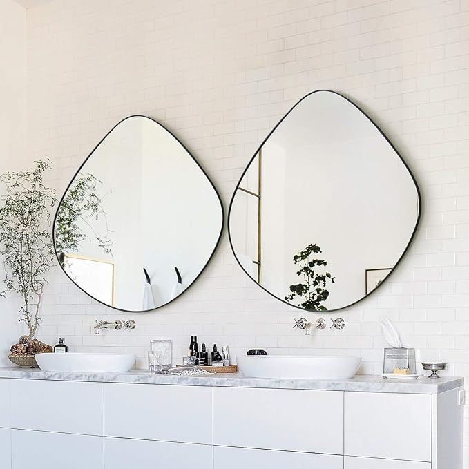 Irregular Wall Mirror Matel Matte Black Framed Wall Mirror for Living Room Bedroom Bathroom Entryway Wall Decor 19.8" L x 19.0" W ELE-005B