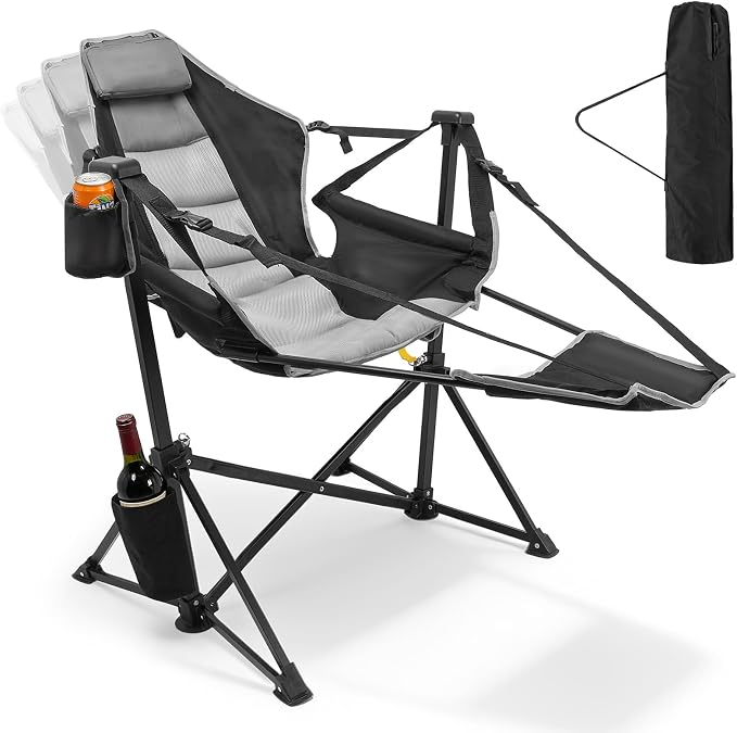 ZENPETIO Hammock Camping Chair with Footrest, Oversized Portable Folding Camp Chairs for Adults, Heavy Duty Outdoor Rocking Camp Chair with Cup Holder & Pillow for Beach, Patio, Lawn, 500 LBS