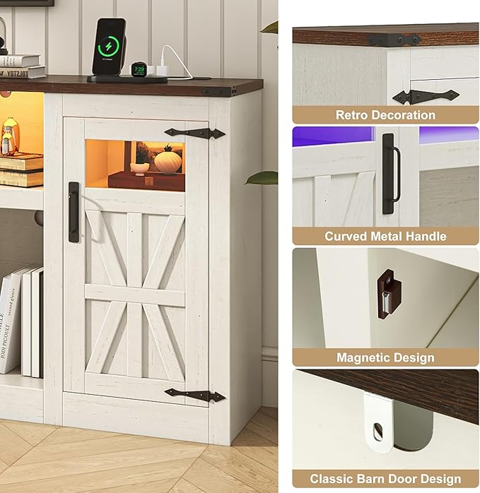 chartustriable Farmhouse TV Stand for 100 Inch TV,95" Entertainment Center w/LED Light,Large Media Console Cabinet w/Rustic Barn Doors,Power Outlets,Adjustable Shelves for Living Room,White
