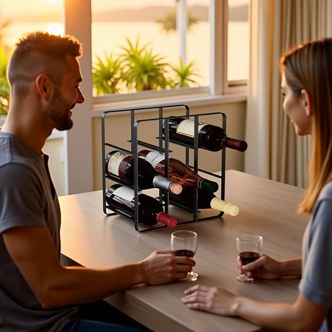 Buruis 9-Bottle Wine Rack, Modern Metal Countertop Wine Holder Stand for Kitchen, Pantry & Cabinet Storage, No Assembly Required, Black