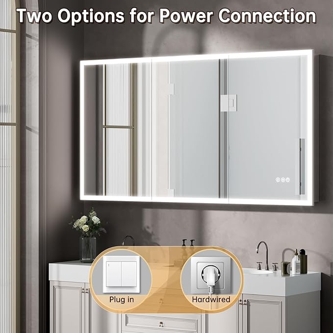 96"x40" LED Lighted Medicine Cabinet Mirror with Electrical Outlet & USB, Anti-Fog, 3 Color Temperature Stepless Dimmable, Aluminum Cabinet for Bathroom Storage and Modern Decor
