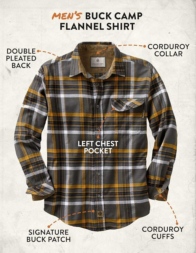 Legendary Whitetails Mens Long Sleeve Button Down 100% Cotton Flannel Shirt