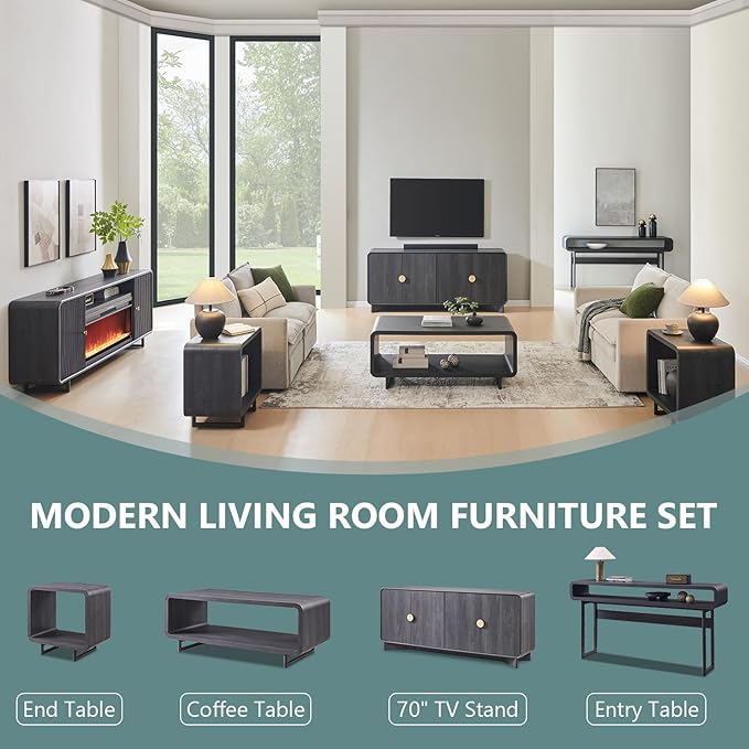 IFGET 70" Modern TV Stand for TVs Up to 80 inches, 30" Tall Entertainment Center with Storage and Adjustable Shelves, TV Console with Curved Profile Design, Media Console for Living Room, Dark Grey