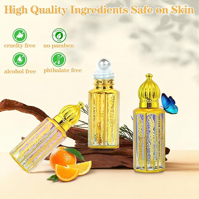 3 Pack Arabic Perfume for Women, Arab Arabic Perfume Oil Roll On Floral & Sandalwood Eau de Parfum, Enhanced Unique Scents, 0.4 fl. oz