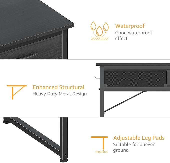 DLisiting Small Desk with Fabric Drawers for Bedroom, 32 Inch Gaming Desk with 2 Drawers for Small Space, Study Writing Table PC Desks, Black