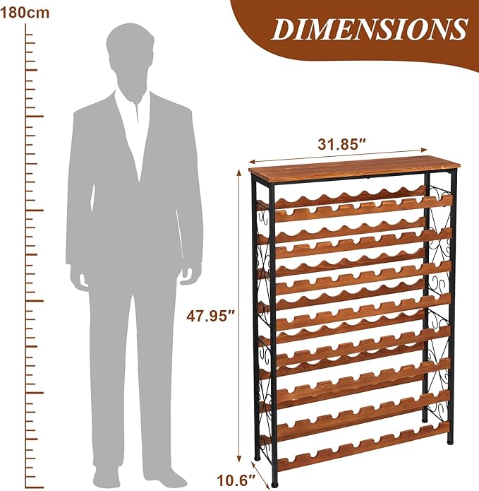 64 Bottles Wine Rack Freestanding Floor with 2 in 1 LED Light, Wine Bottle Rack Wine Holder Wine Storage Shelf for Kitchen Bar Pantry, Tall Wine Cabinet Stand Display 31.85''L X 10.6''W X 47.95''H