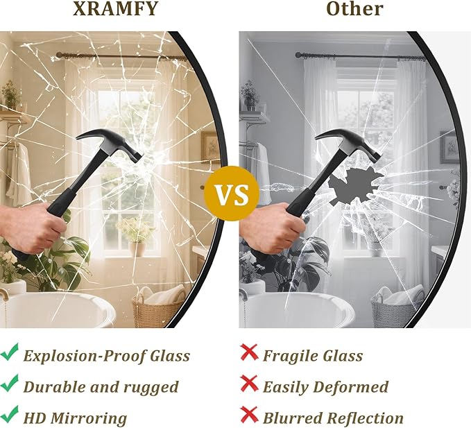 XRAMFY 42 Inch Round Black Metal Wall Mirror - Stylish Circle Mirror for Entryway, Bathroom, and Living Room Decor | Matte Black Circle Wall Mirror