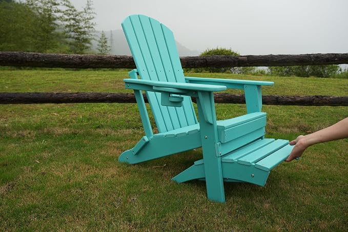 nevilywood HDPE Folding Ottoman - Adirondack Chair Footrest – Weather Resistant, Wood-Grain, Low-Maintenance-, Garden Patio Porch – White