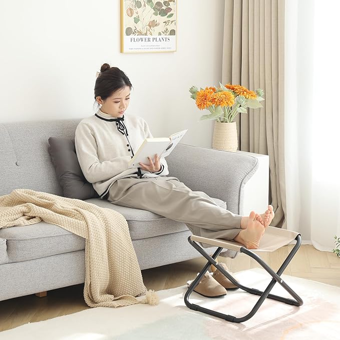 LITA Folding Upholstered Footrest with Straight & Square Shape,Small Ottoman, Dark Grey