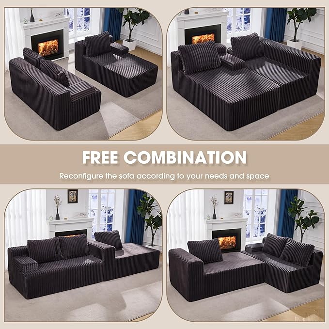 Hobestluk Modular Sectional Sofa Boneless Couch L-Shape Couch 3 Seat Modular Couch Memory Foam Sectional Couches for Living Room Furniture, Cloud Couch with Chaise Lounge (96" Right Facing Chaise)