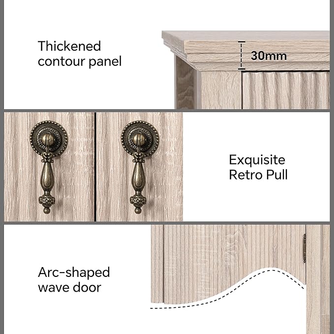 FUSUNBAO 57-Inch Sideboard Buffet Cabinet with 3 Drawers and 4 Doors, Vintage Fluted Sideboard with Scalloped Base, Vintage Storage Cabinet for Dining Room, Organic Modern Accent Cabinet, White Oak