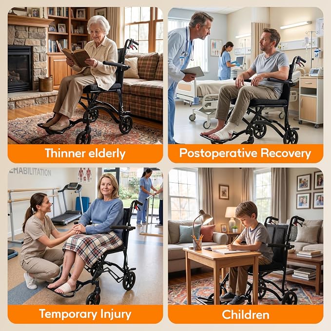 18LBS UIltra Lightweight Wheelchairs with Foldable Footrest and Armrests, Transport Wheelchair Lightweight Foldable with Handbrakes, Transport Chair for Adults Seniors Kid, 1s Quick Folding, Black