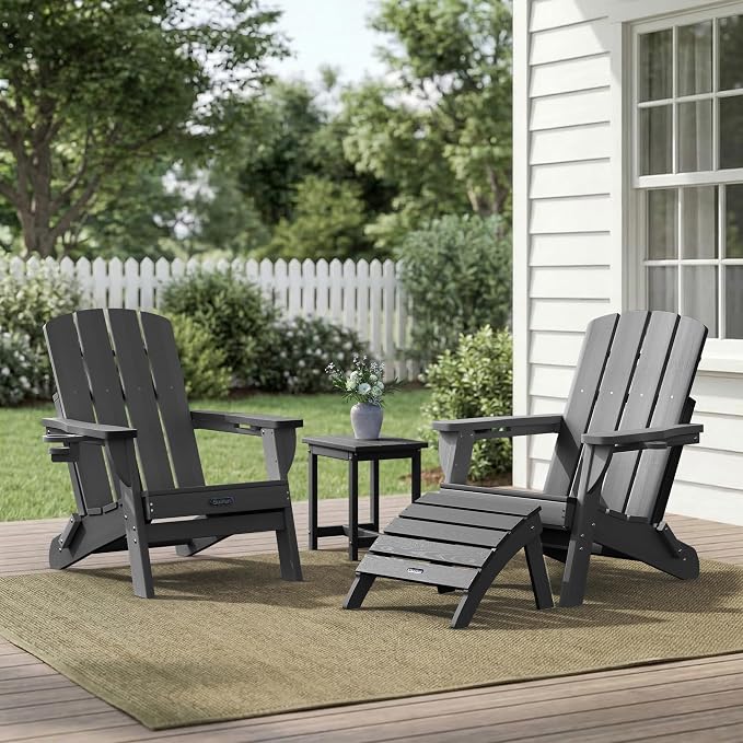 Adirondack Ottoman Footrest for Adirondack Chair, All-Weather HDPE Outdoor Foot Stool, Folding Patio Ottoman for Lawn, Garden, Deck, Backyard, Grey