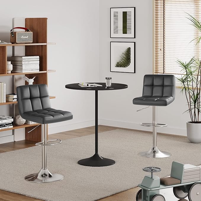 Furmax Bar Stools Modern Pu Leather Swivel Adjustable Hydraulic Bar Stool Square Counter Height Stool Set of 2 (Gray)