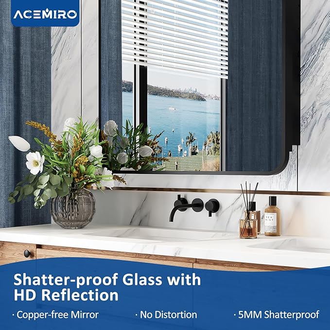ACEMIRO 24x30 Inch Bathroom Medicine Cabinet with Mirror Black Metal Framed Farmhouse Recessed or Surface Wall Mounted Black Medicine Cabinets for Bathroom