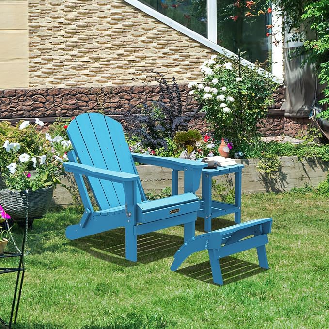 SERWALL Folding Adirondack Chair Footrest Set of 2, Adirondack Ottomans Footstools Without Assembly, Light Blue