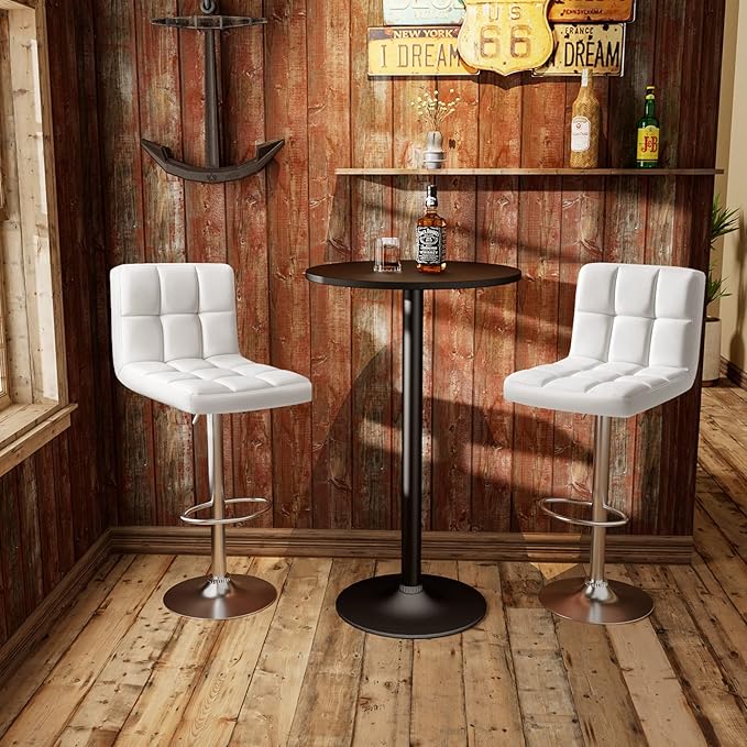 Homall Bar Stools Modern PU Leather Adjustable Swivel Barstools, Armless Hydraulic Kitchen Counter Bar Stool Extra Height Square Island Barstool with Back Set of 4 (Leather, White 4 Pcs)