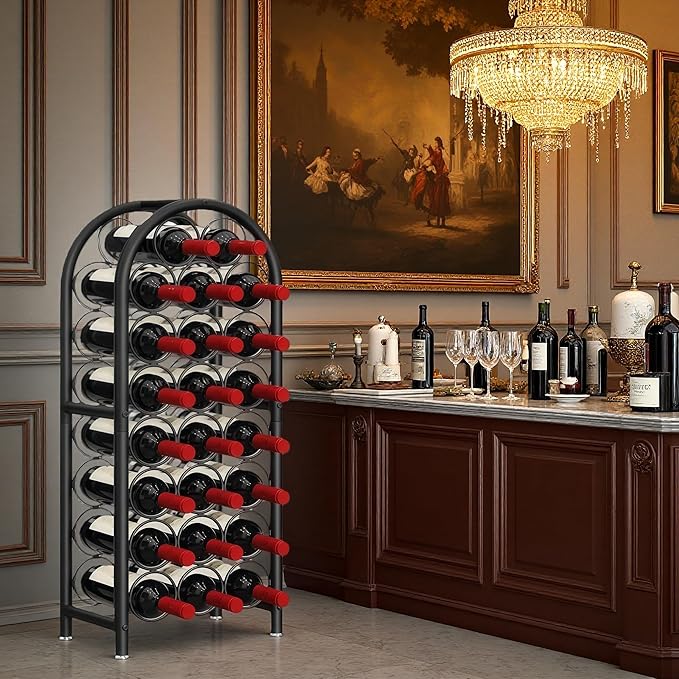 23 Bottle Wine Rack Freestanding Floor Metal Wine Holder Stand Large Capacity Wine Storage Organizer for Home Bar Kitchen Black