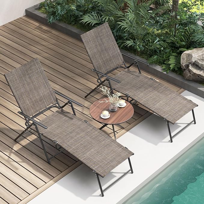 Giantex Lounge Chair Outdoor, Tanning Chair with 6 Adjustable Backrest, 2-Level Footrest, Folding Sunbathing Lounger for Patio, Poolside, Yard, Chaise Lounge Chair, Beach Chair